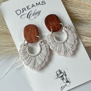 White & Brown Textured Drop Earrings